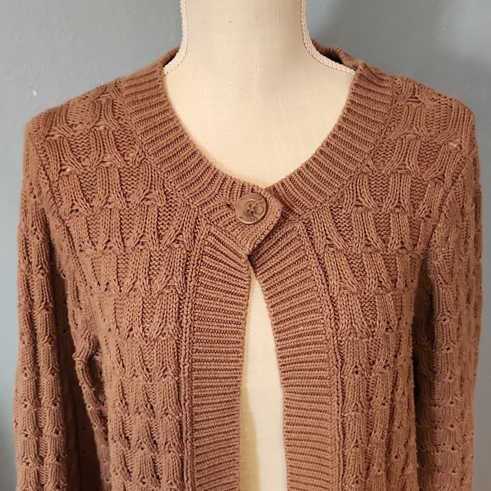 Croft & Borrow Cable Knit Chunky Cotton Blend One Button Cardigan Y2K Preppy - Picture 2 of 9